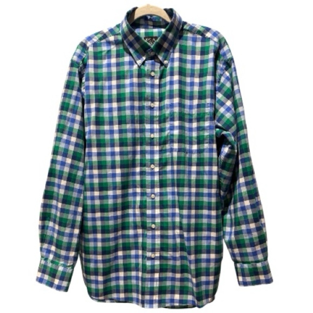 JOS. A. BANK Traveler’s Collection Green and Blue Plaid Button-Up Shirt Size XL